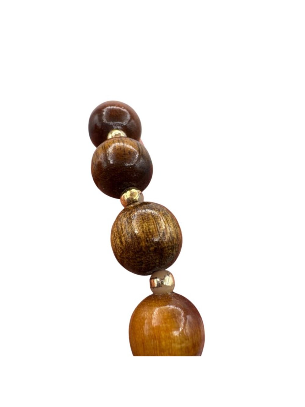 Vintage 1970s Wood Bead Necklace Bracelet Lot 7pcs BOHO Retro Natural - Picture 12 of 16